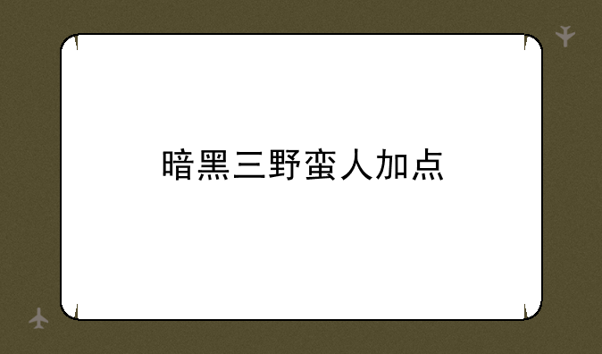 暗黑三野蛮人加点
