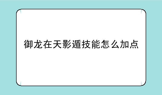 御龙在天影遁技能怎么加点