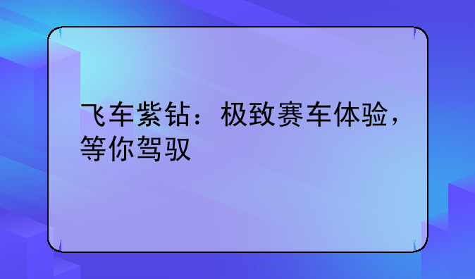 飞车紫钻：极致赛车体验，等你驾驭