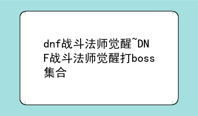 dnf战斗法师觉醒~DNF战斗法师觉醒打boss集合