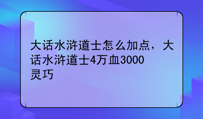 大话水浒道士怎么加点，大话水浒道士4万血3000灵巧