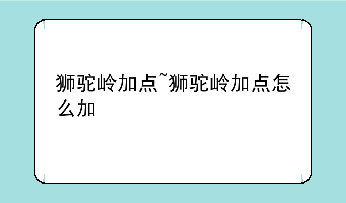 狮驼岭加点~狮驼岭加点怎么加