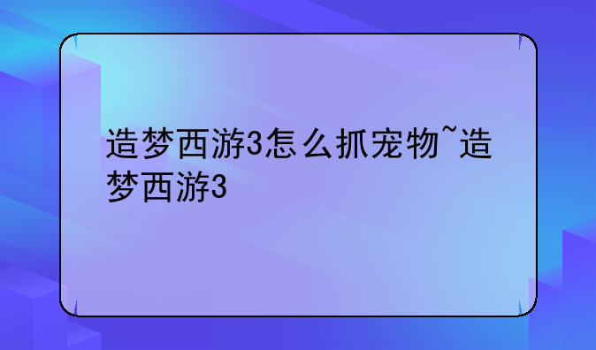 造梦西游3怎么抓宠物~造梦西游3